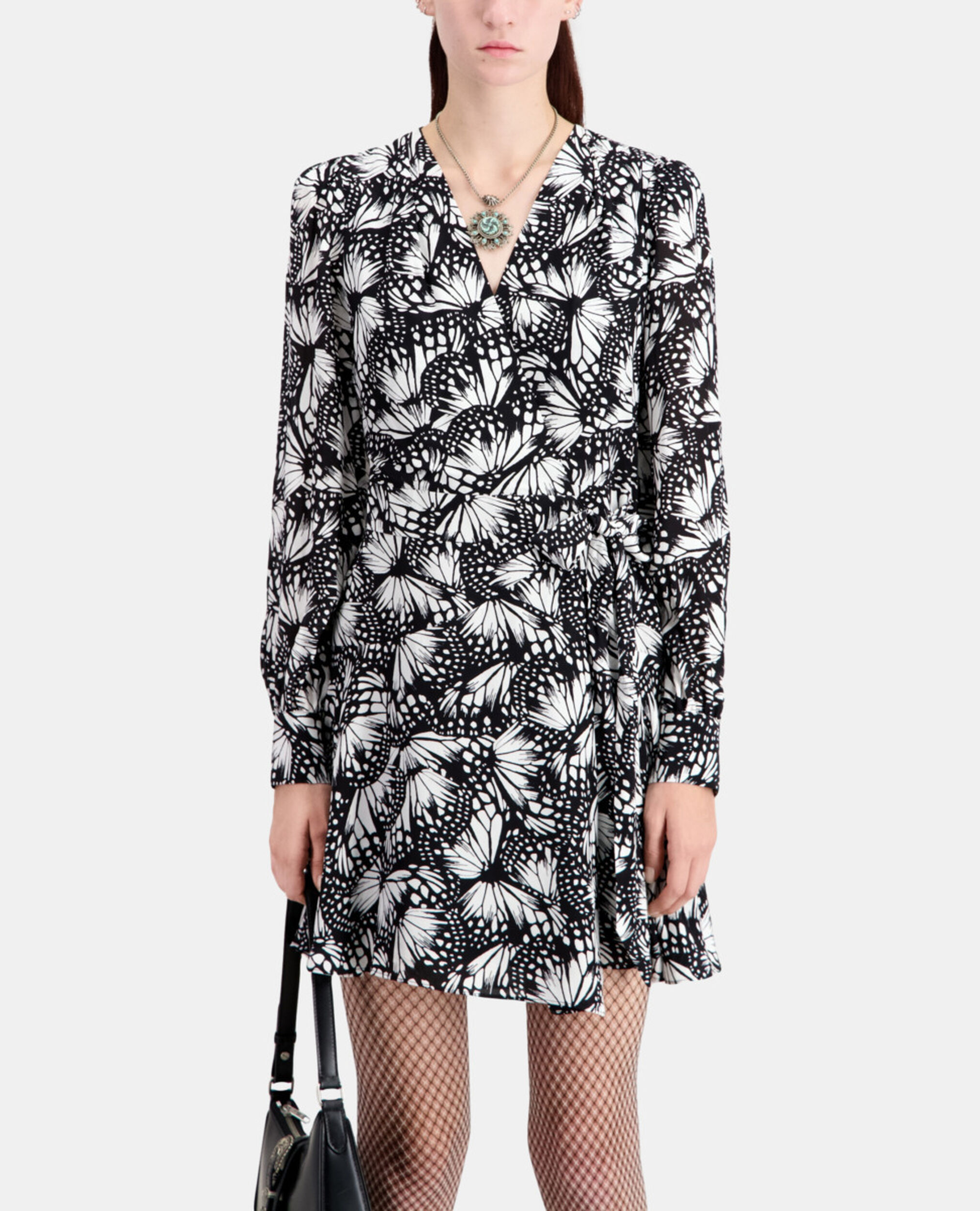 Short printed wrap dress, BLACK WHITE, hi-res image number null