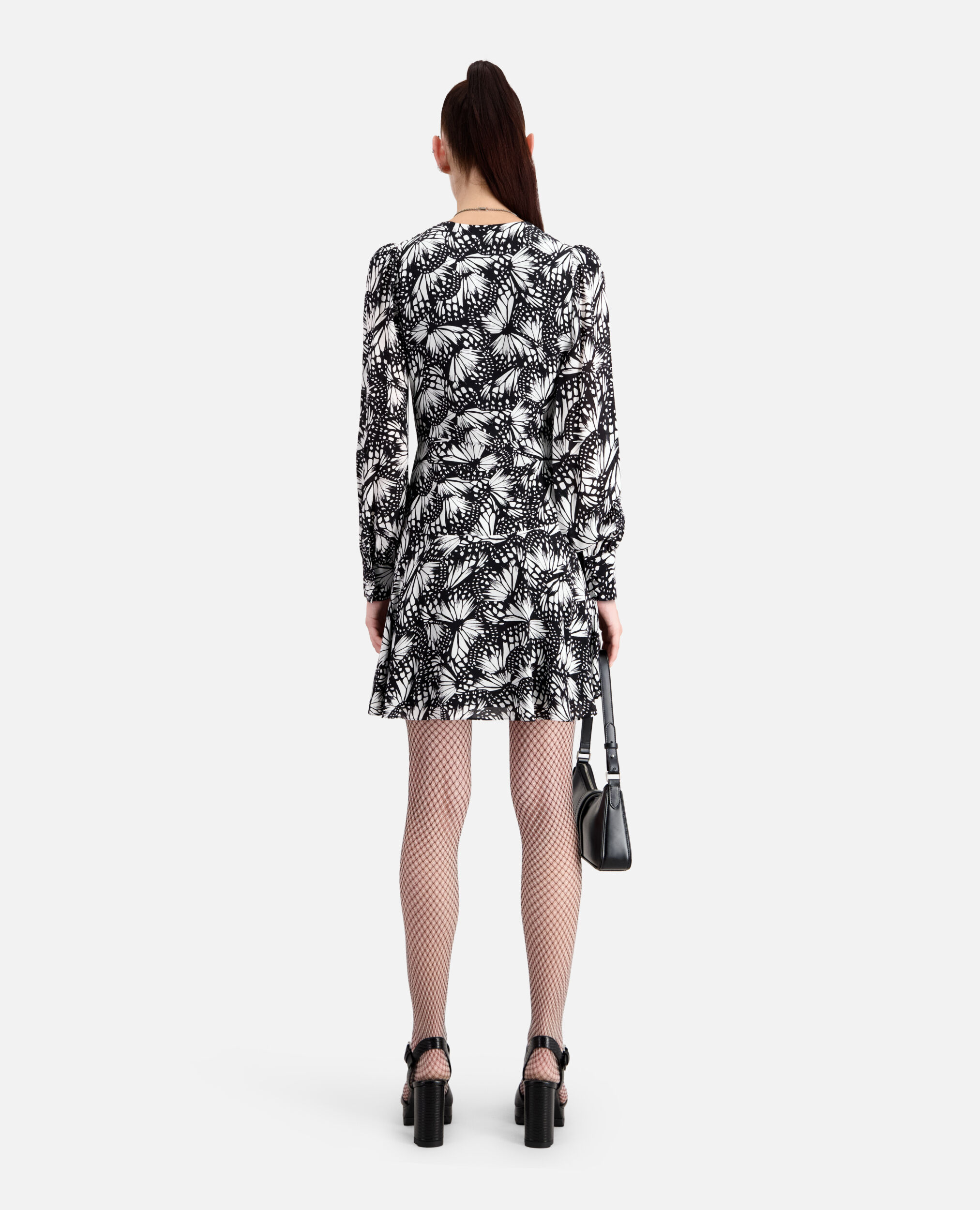Short printed wrap dress, BLACK WHITE, hi-res image number null