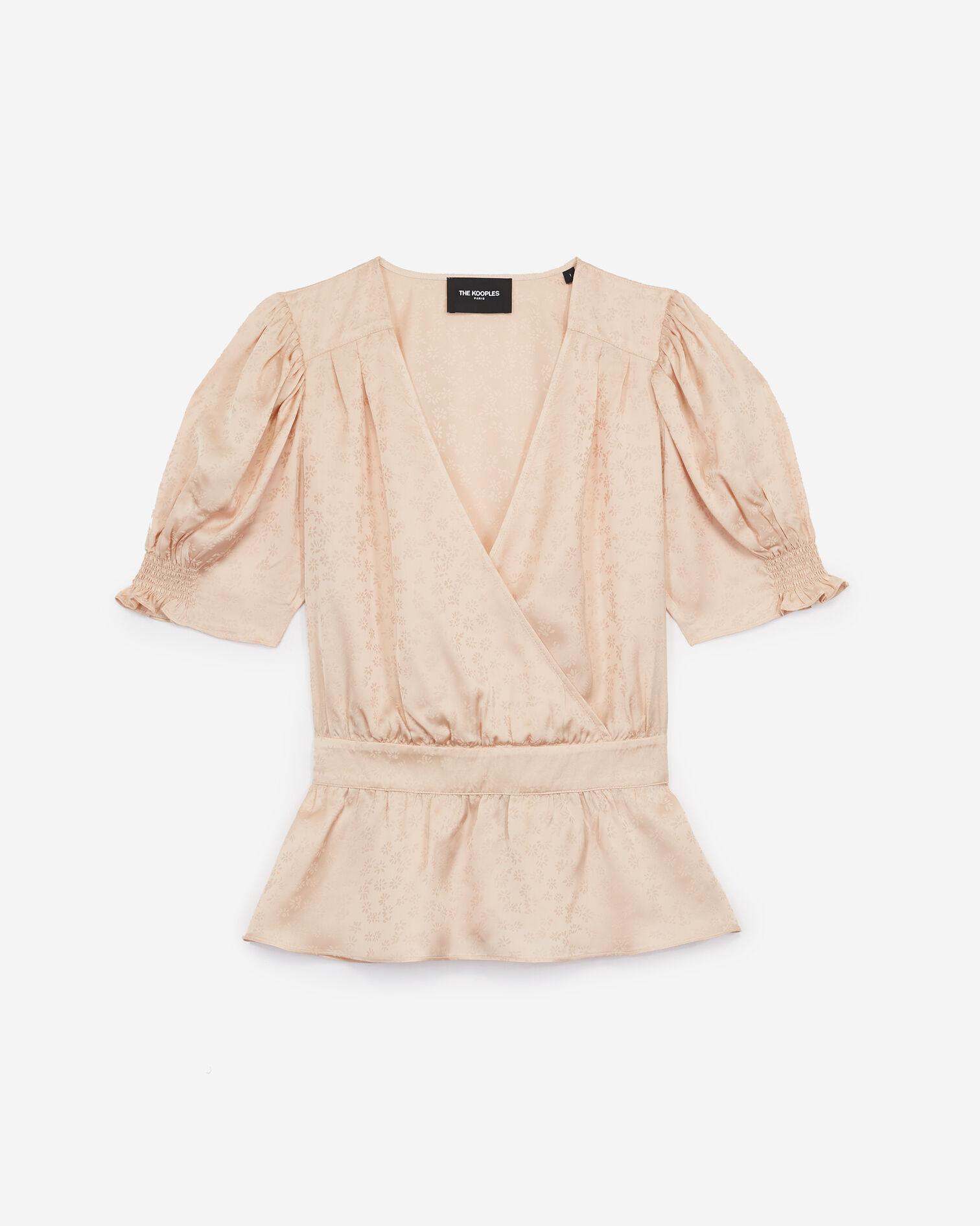 Satin-like light pink wrap top, NUDE, hi-res image number null
