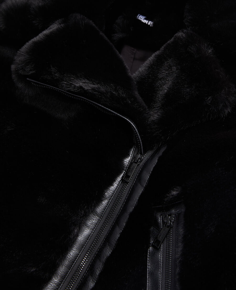 black faux fur bomber jacket