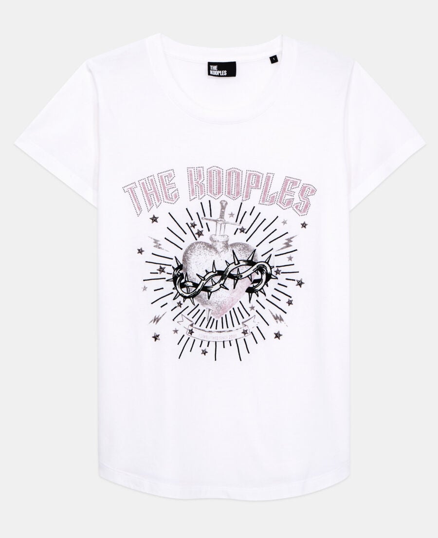 The Kooples F WHITE women's white t-shirt with dagger through heart serigraphy