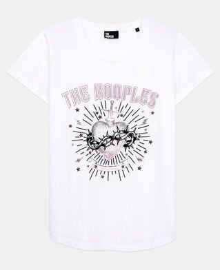 The Kooples F WHITE women's white t-shirt with dagger through heart serigraphy