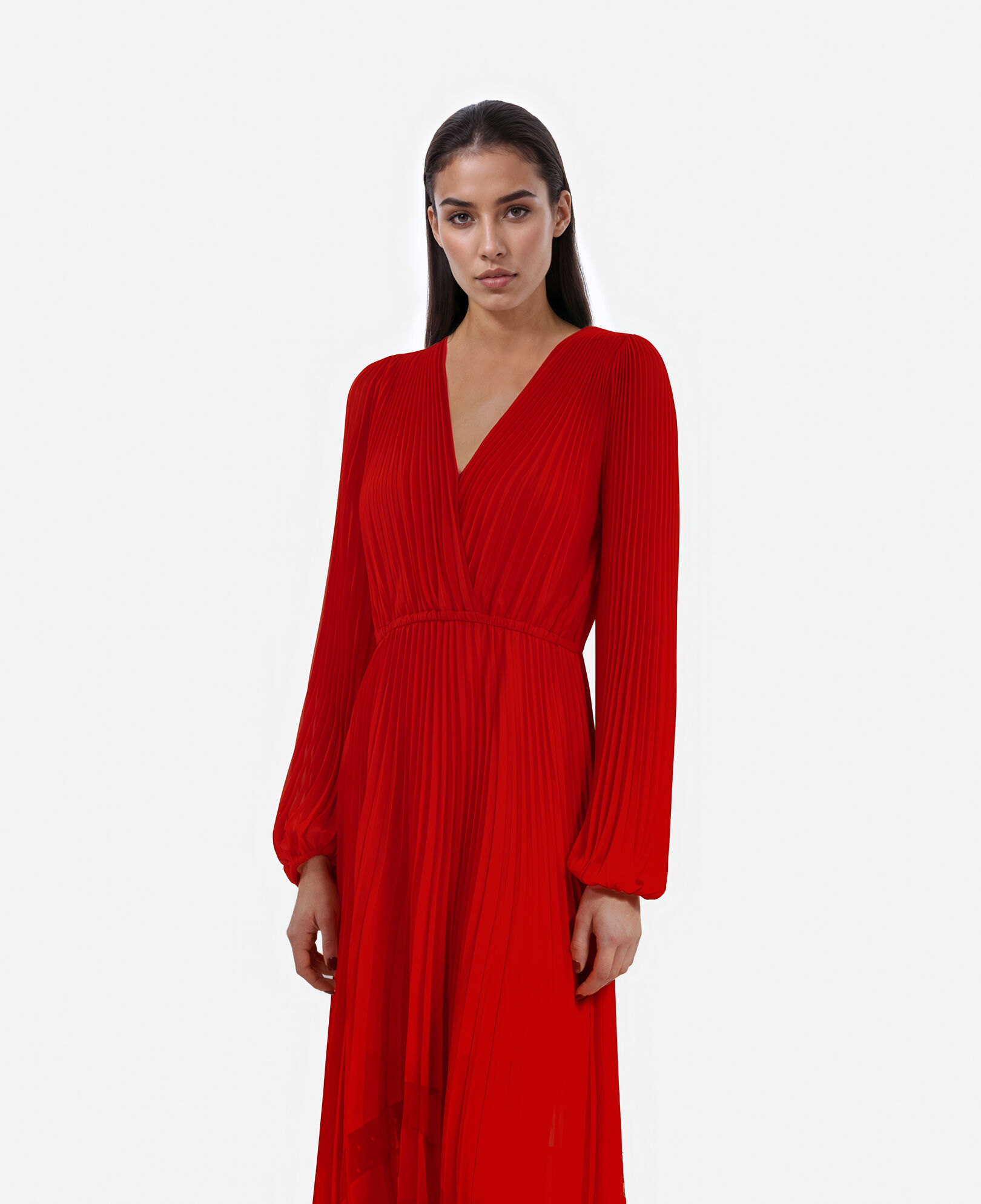 The Kooples FEMME RED robe longue plissée rouge