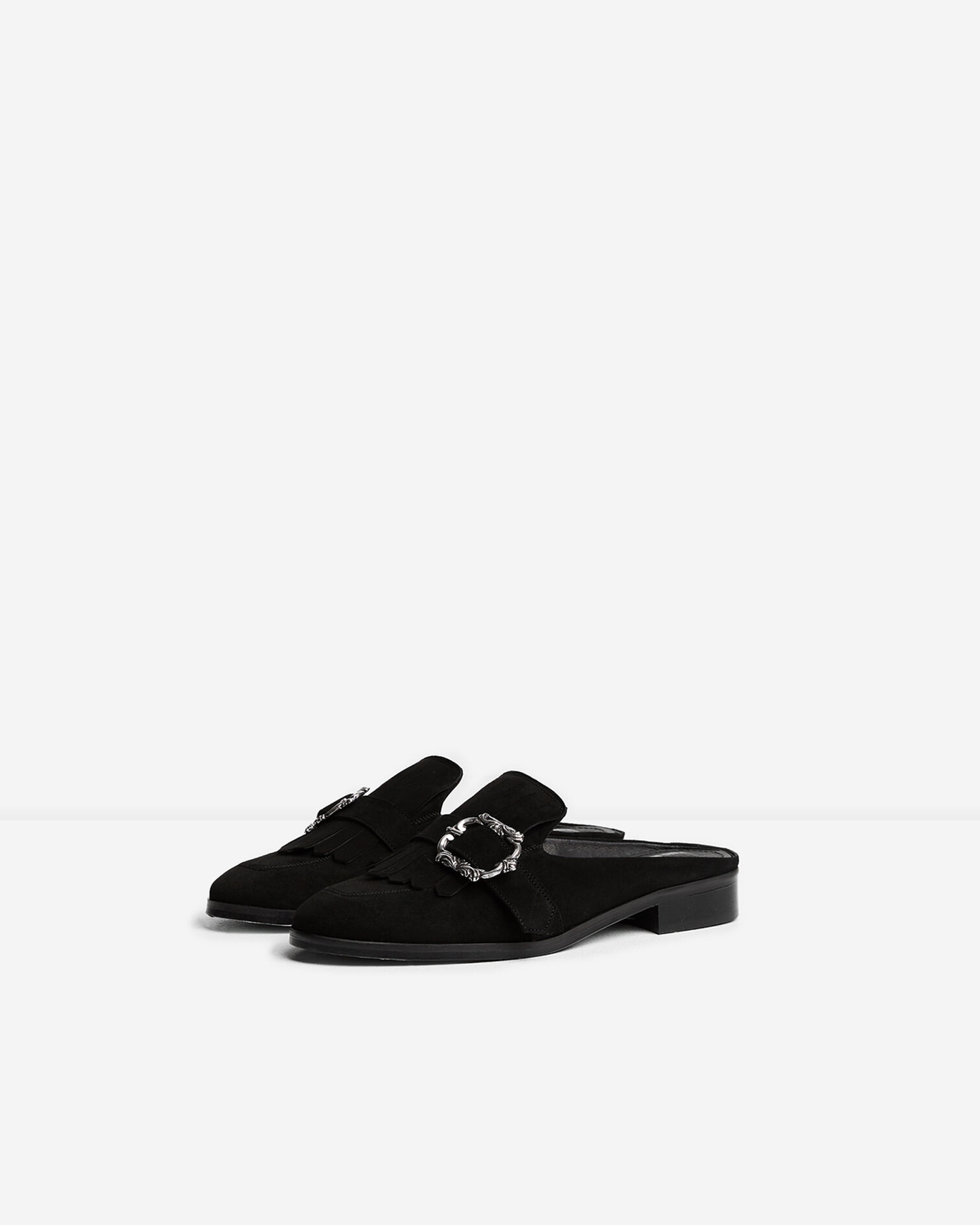 Black mule loafers with jewelled buckle, BLACK, hi-res image number null