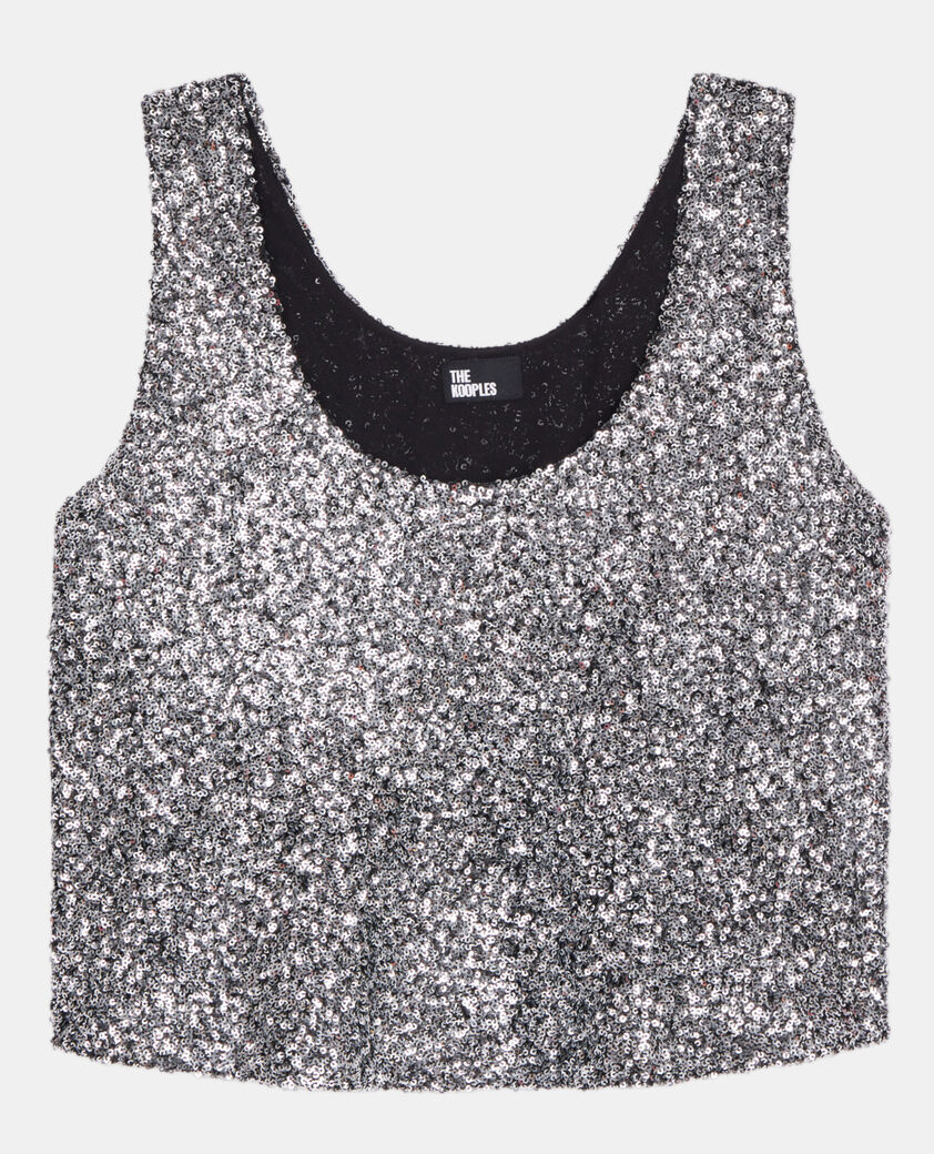 The Kooples FEMME SILVER top à sequins argenté