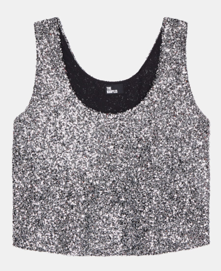 The Kooples FEMME SILVER top à sequins argenté