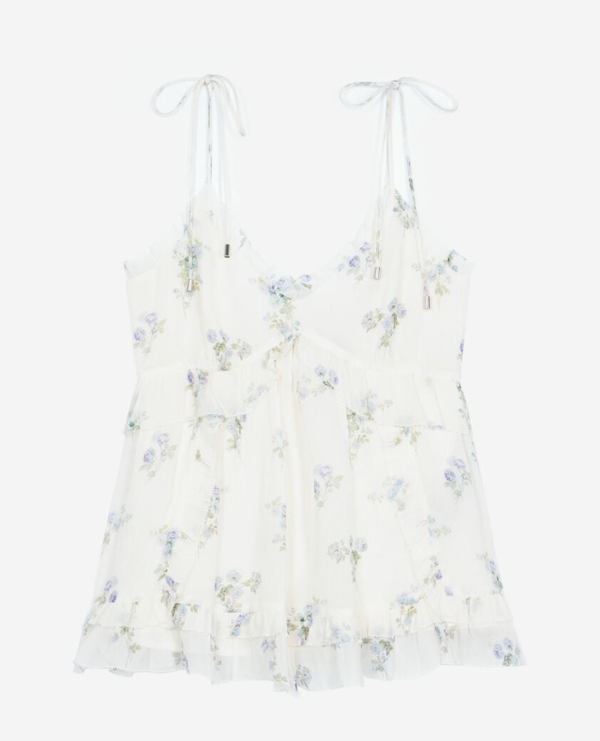 The Kooples WOMEN WHITE / SKY BLUE white floral ruffle top
