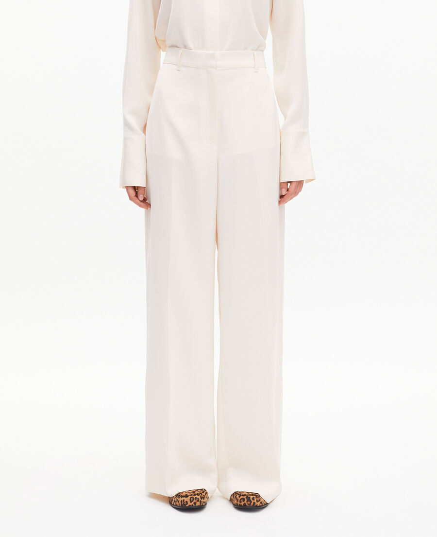 The Kooples WOMEN WHITE wide-leg pants in ecru satin