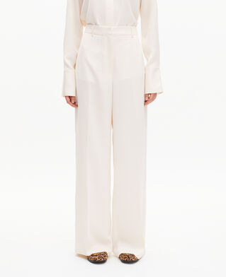 The Kooples WOMEN WHITE wide-leg pants in ecru satin