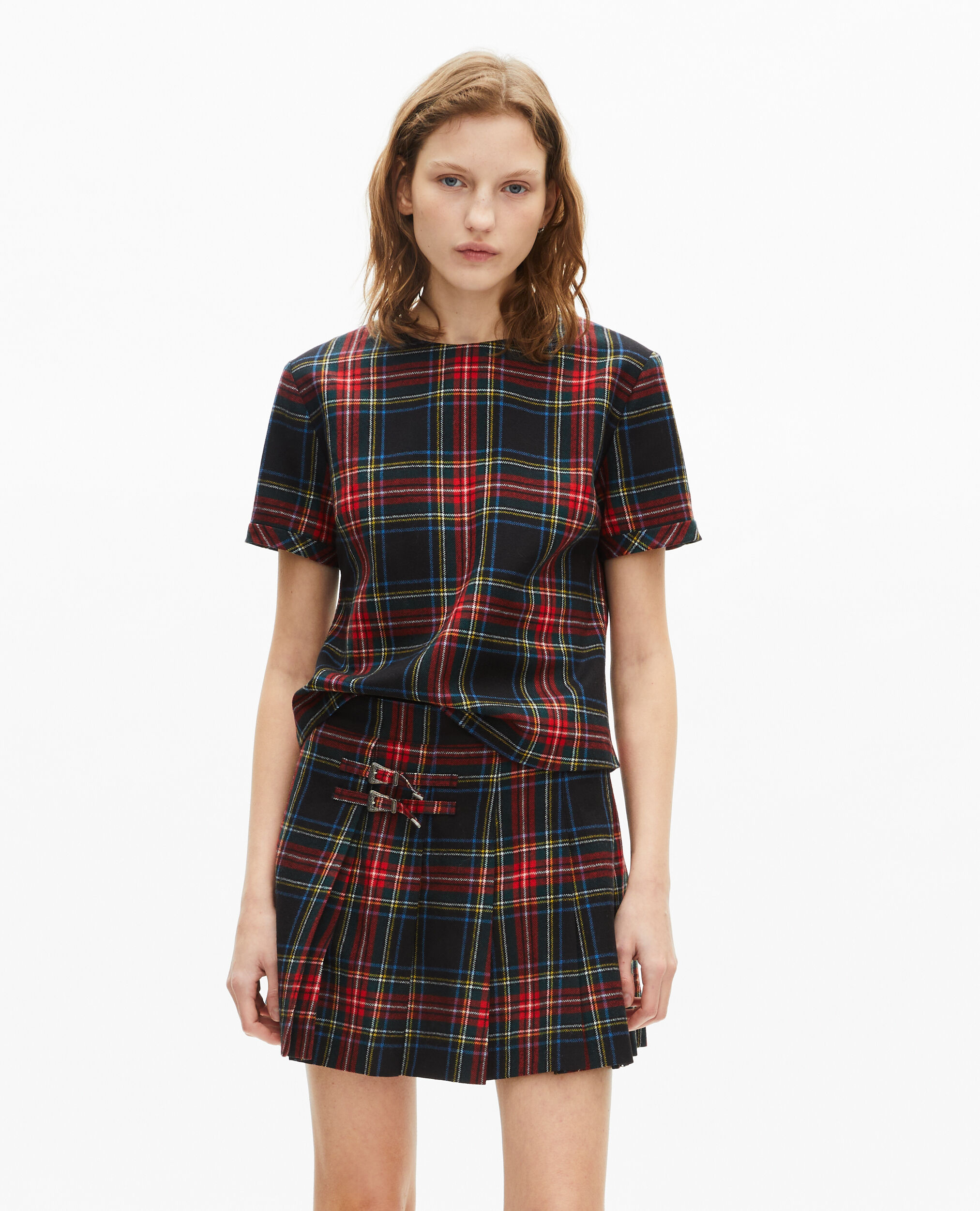 Jupe courte motif tartan rouge et noire, ROUGE NOIR, hi-res image number null