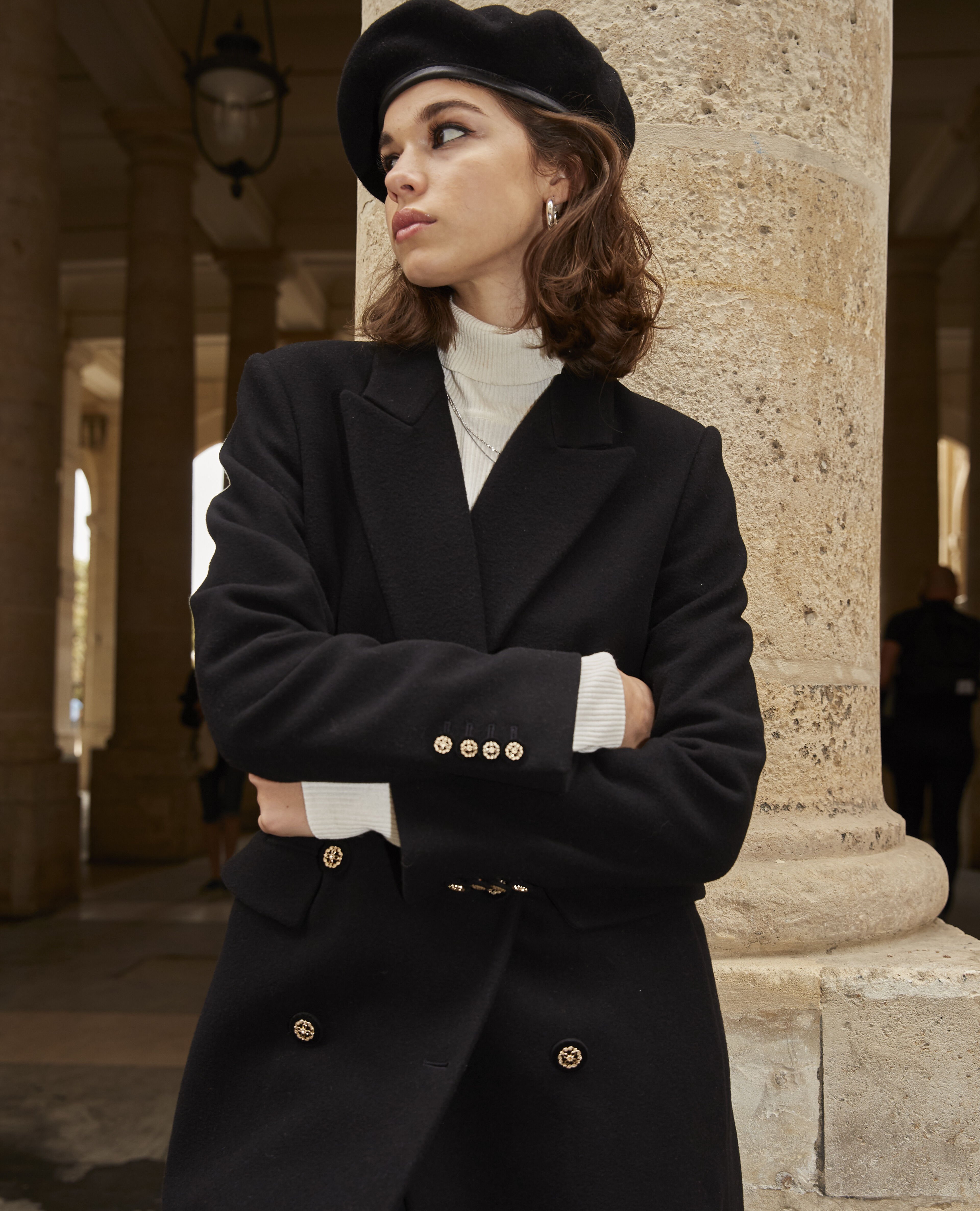 Black double breasted wool coat clearance