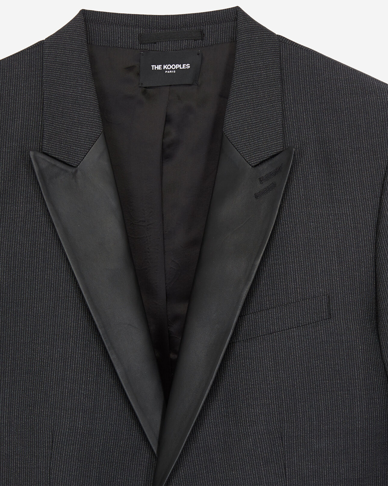 The Kooples HOMME BLACK GREY veste en laine grise avec revers de col en cuir