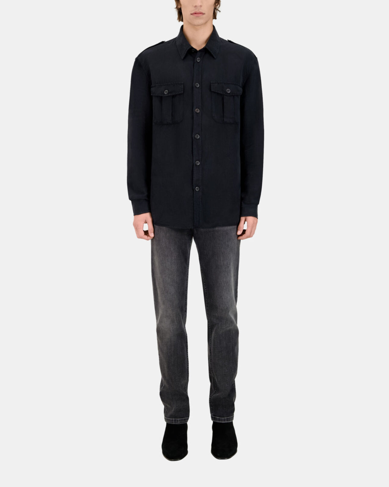 The Kooples MEN BLACK black lyocell and linen shirt