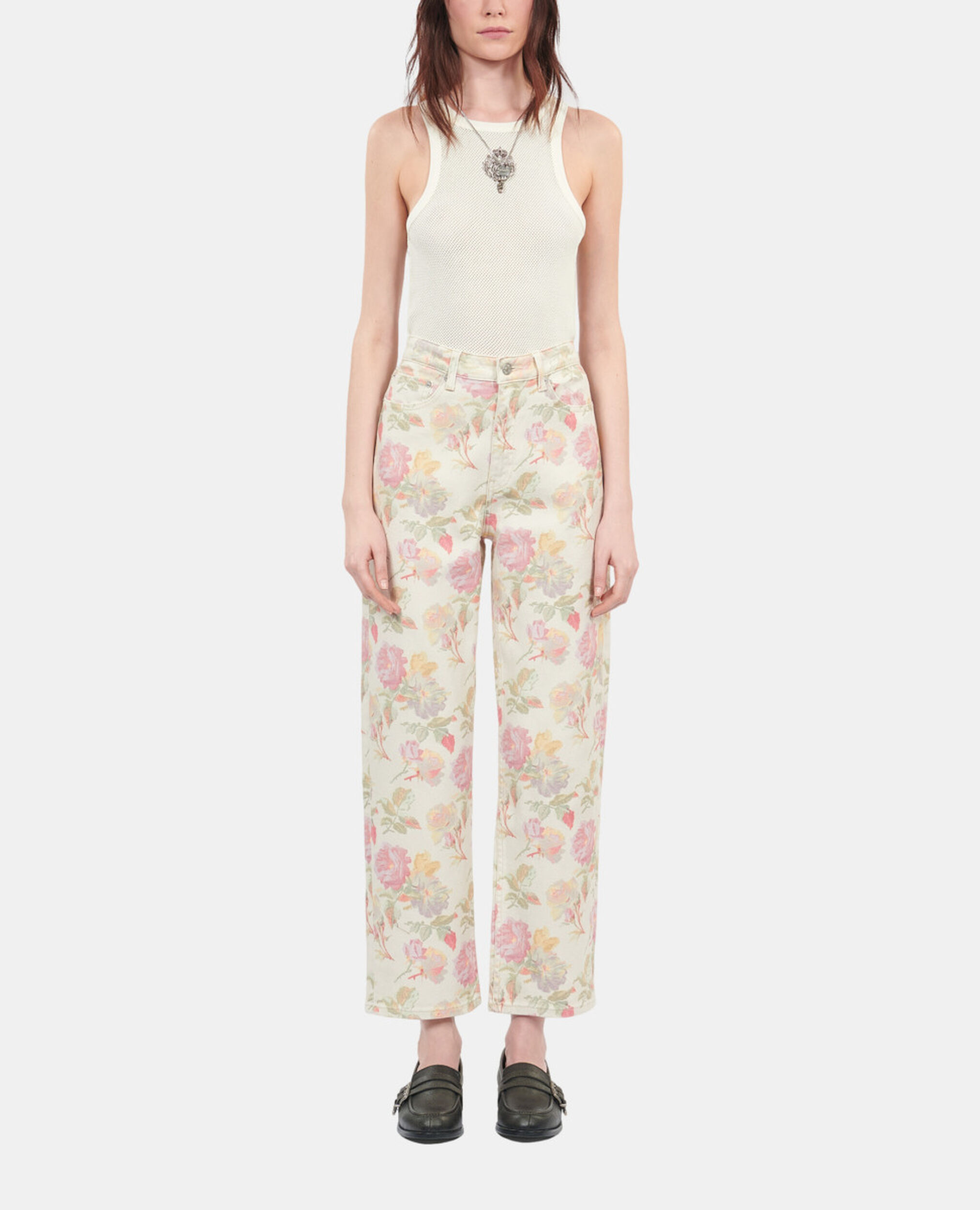 Floral printed boyfriend jeans, ECRU, hi-res image number null