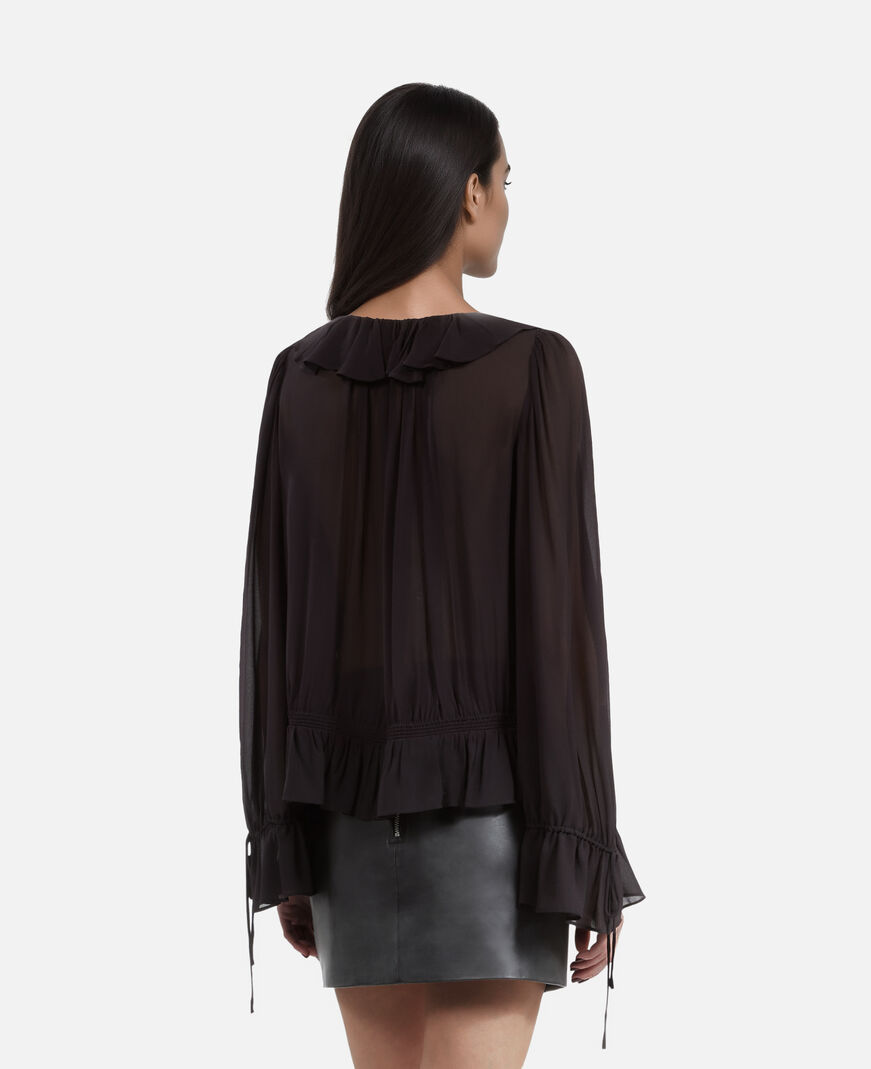 The Kooples WOMEN BLACK STONE black blouse with ruffles
