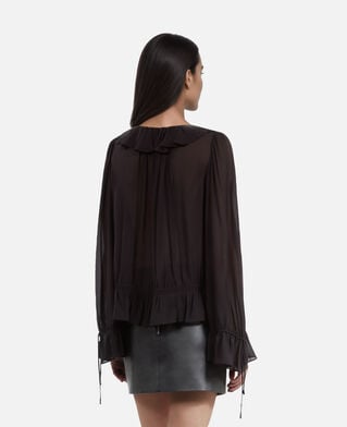 The Kooples WOMEN BLACK STONE black blouse with ruffles