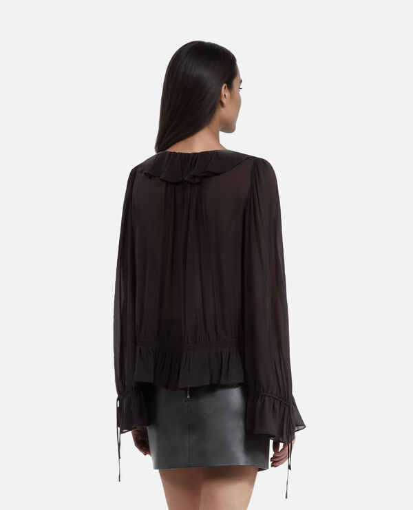 The Kooples FEMME BLACK STONE blouse avec volants noire