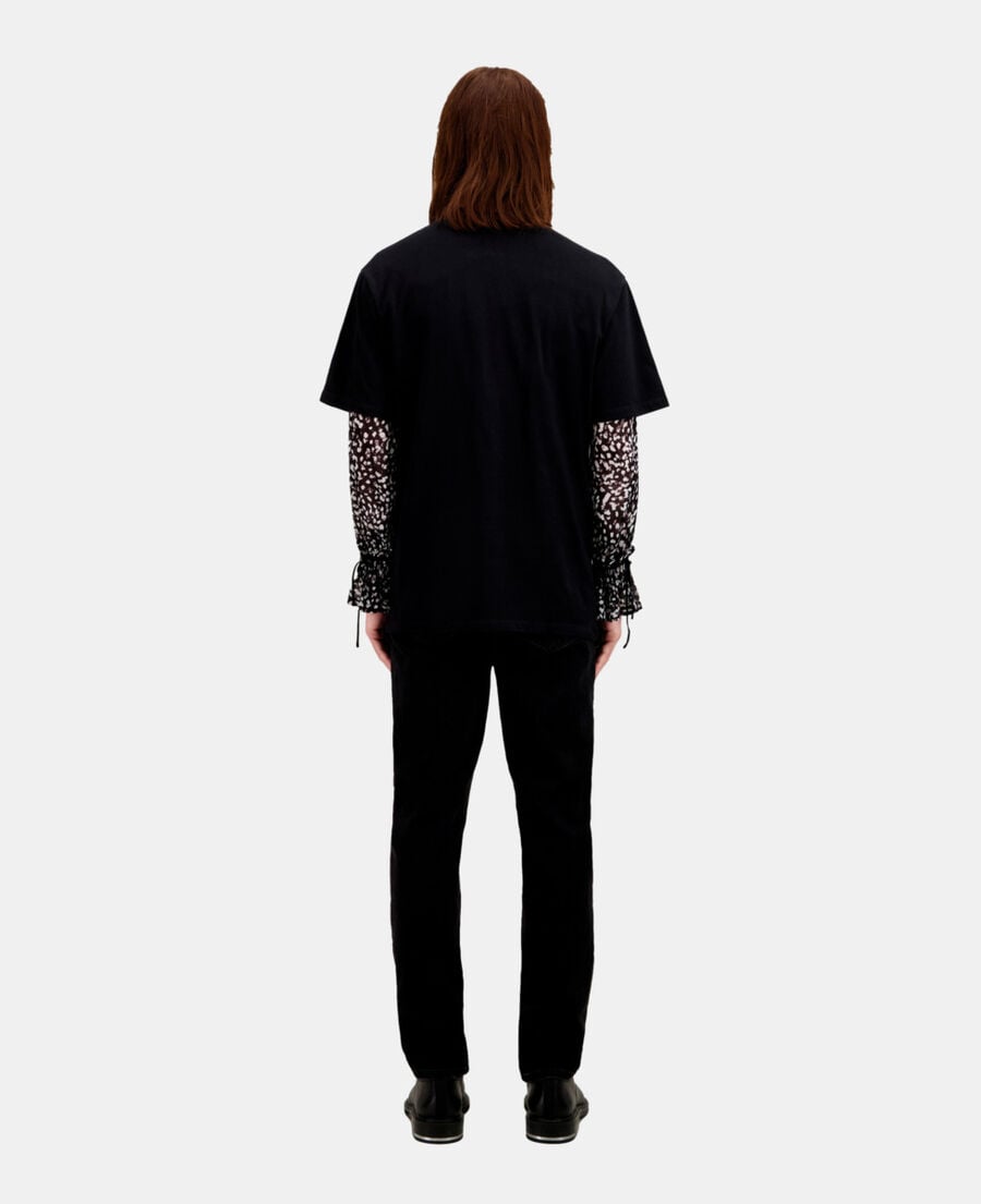 The Kooples MEN BLACK WASHED men's black t-shirt with dagger through heart serigraphy