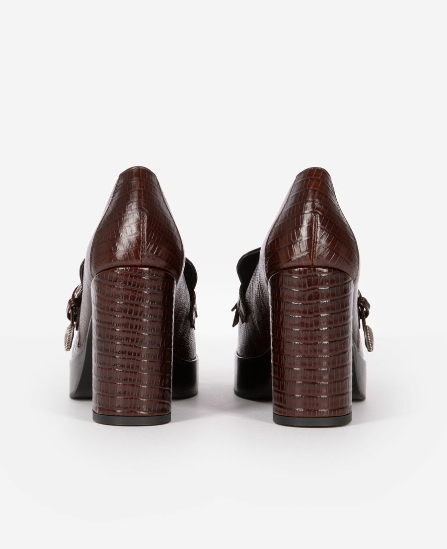 The Kooples FEMME BROWN mocassins &agrave; talons en cuir marrons