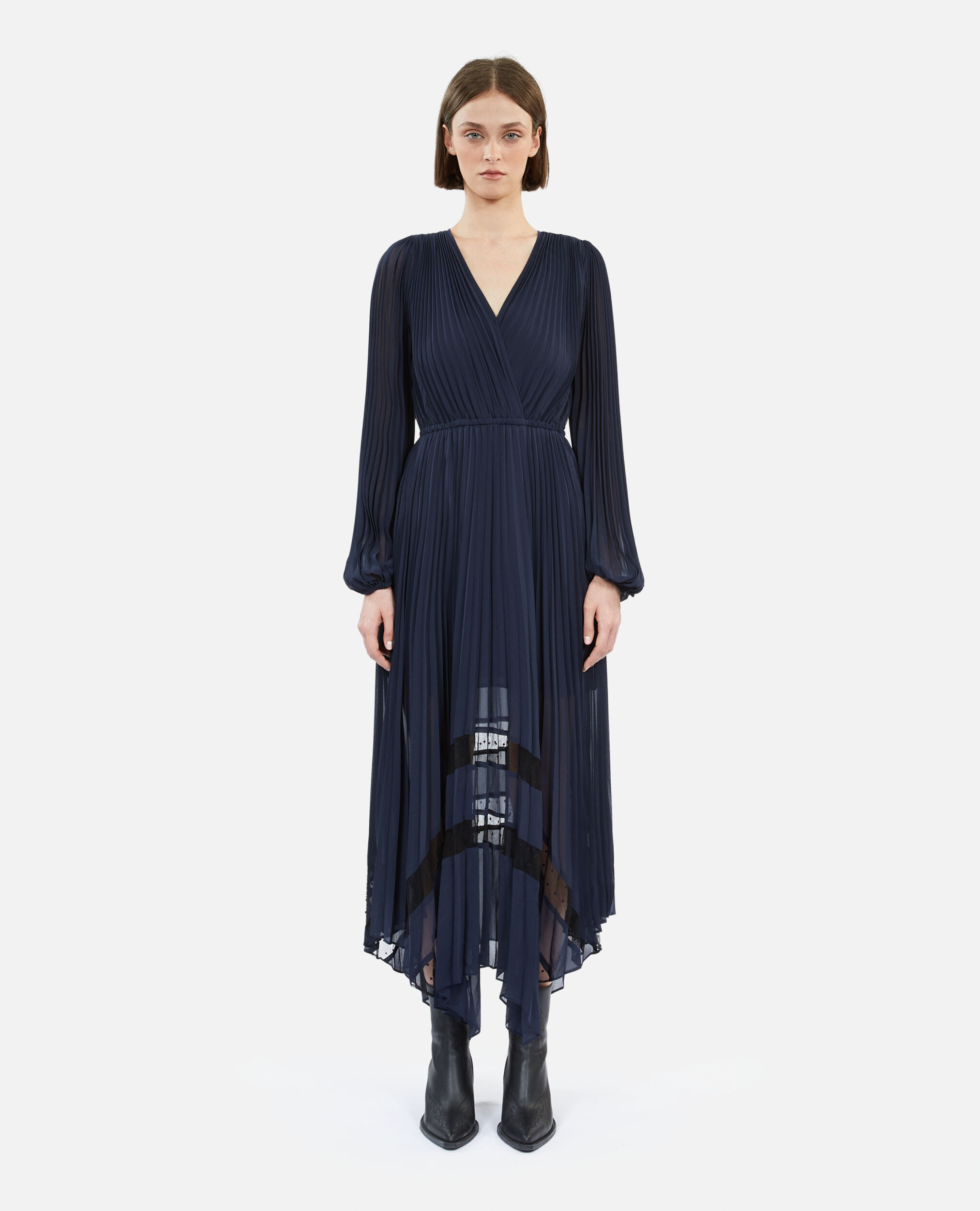 Navy pleated best sale dress