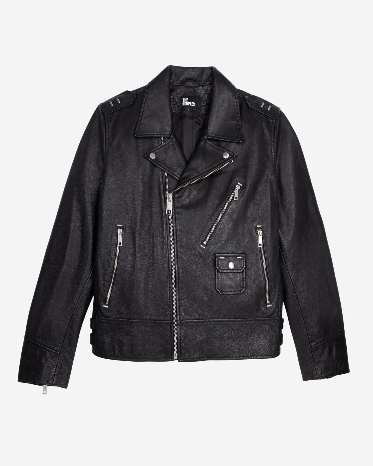 The Kooples HOMME BLACK blouson biker avec studs en cuir noir