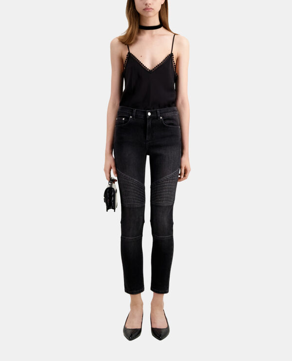 black slim biker jeans