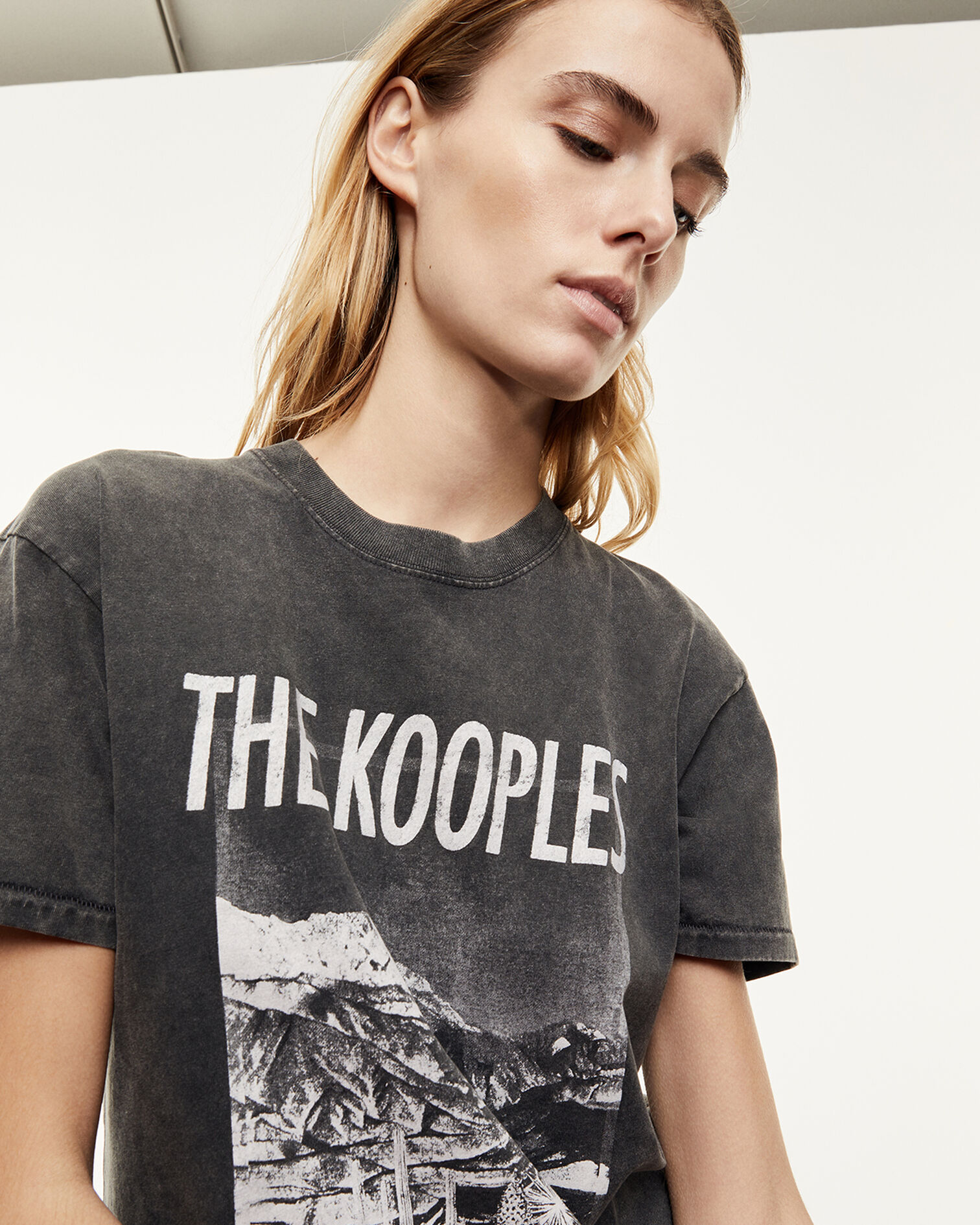 T-shirt noir délavé coton sérigraphié, BLACK WASHED, hi-res image number null