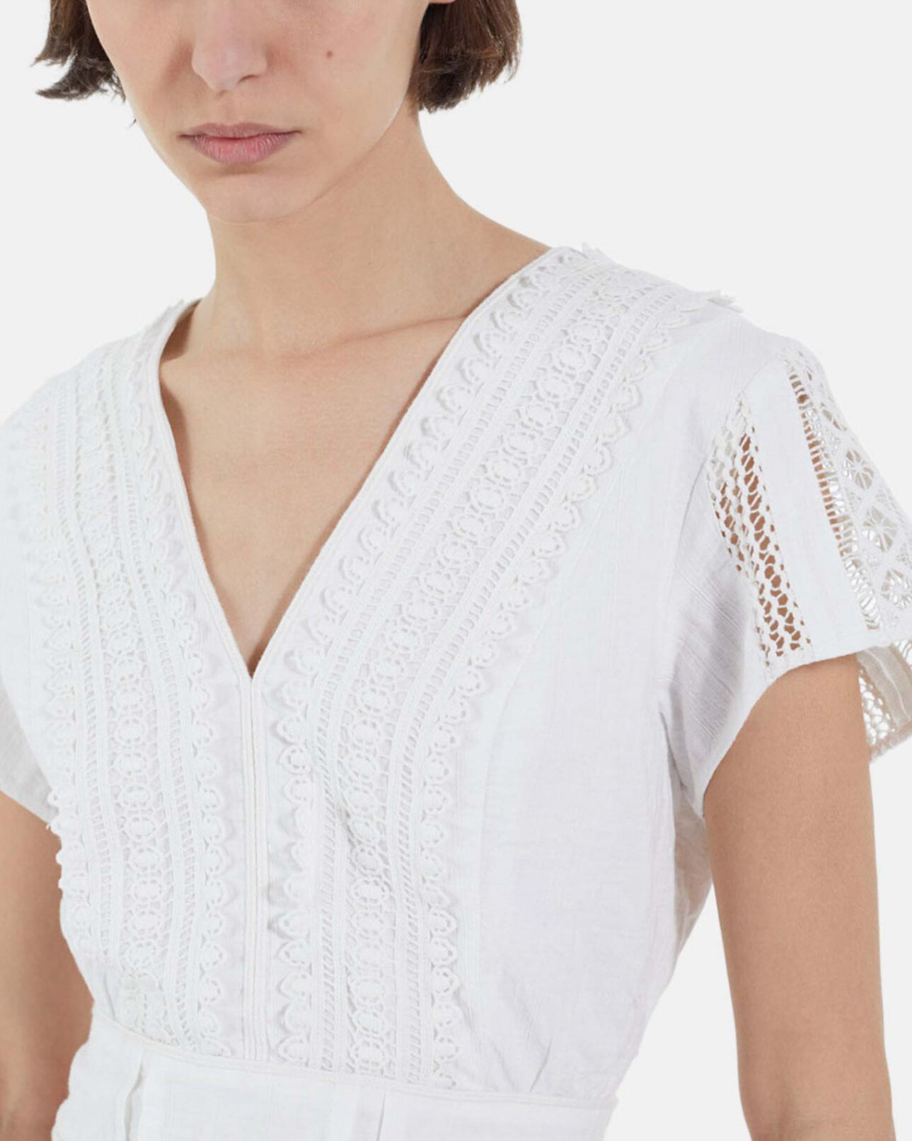 The Kooples WOMEN OFF WHITE white short-sleeve cotton fitted top