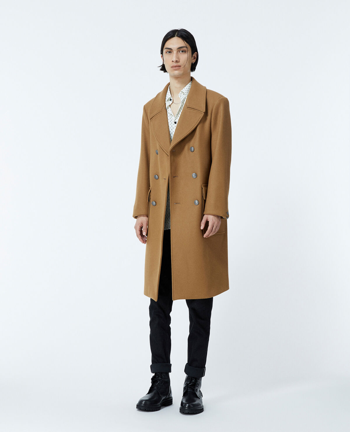 Double breasted camel coloured coat in wool The Kooples