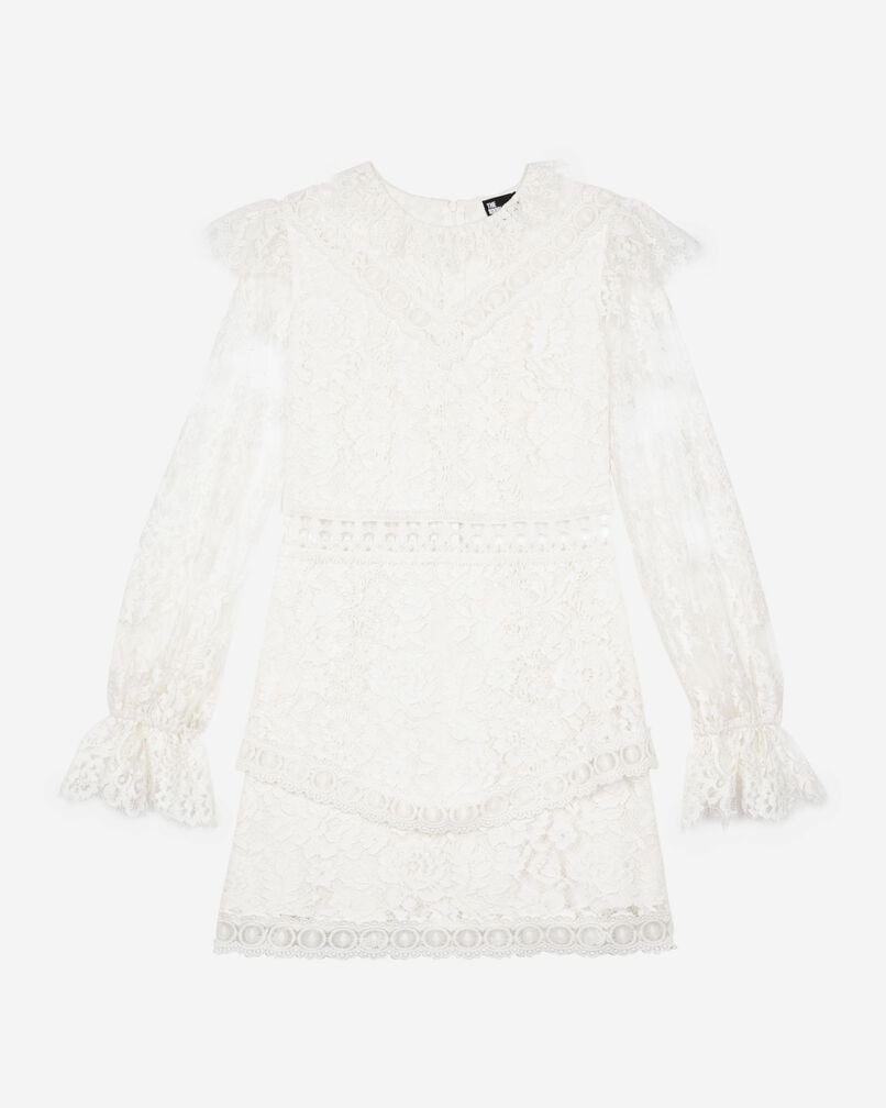 The Kooples F WHITE short dress in ecru lace