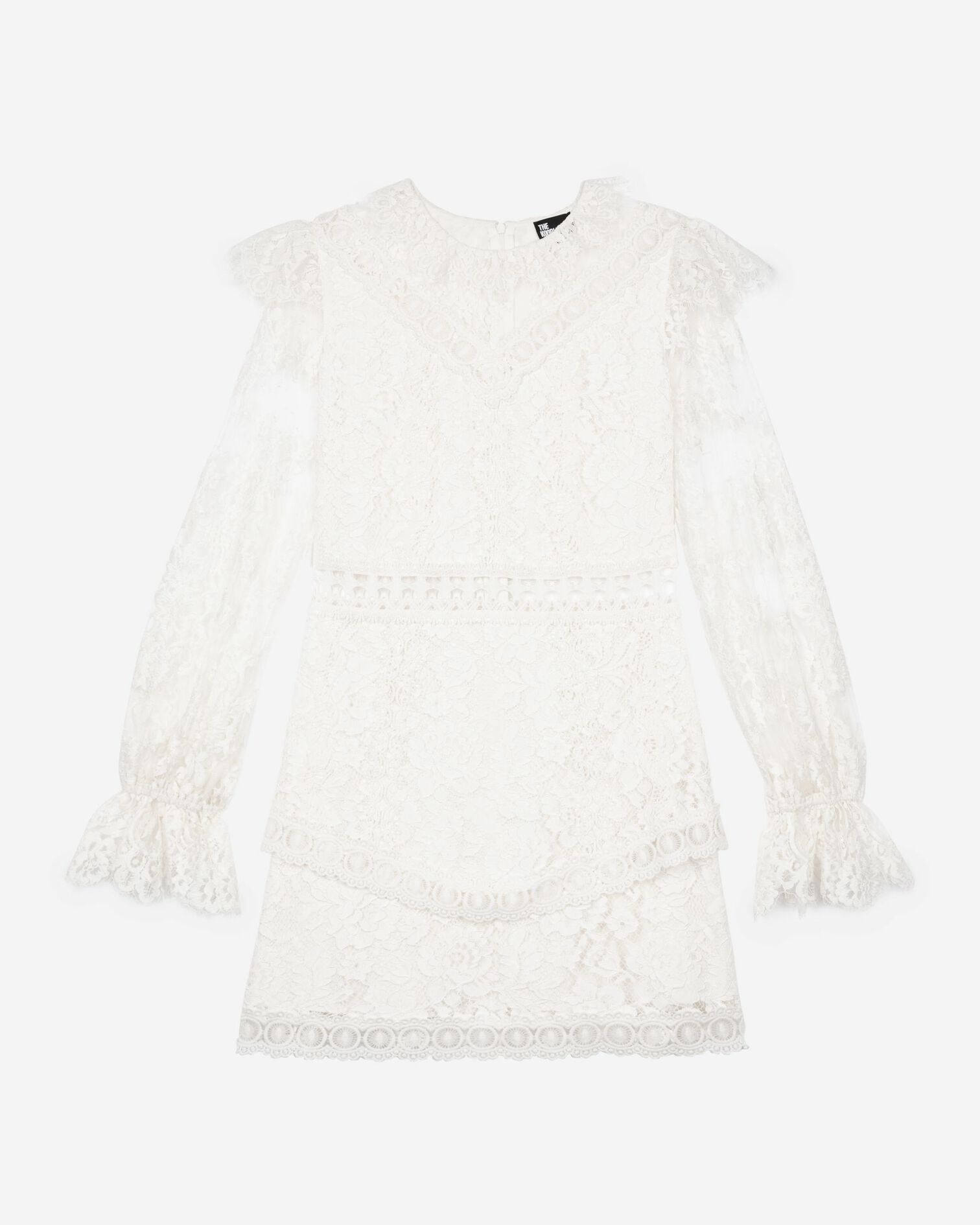 Short dress in ecru lace, WHITE, hi-res image number null