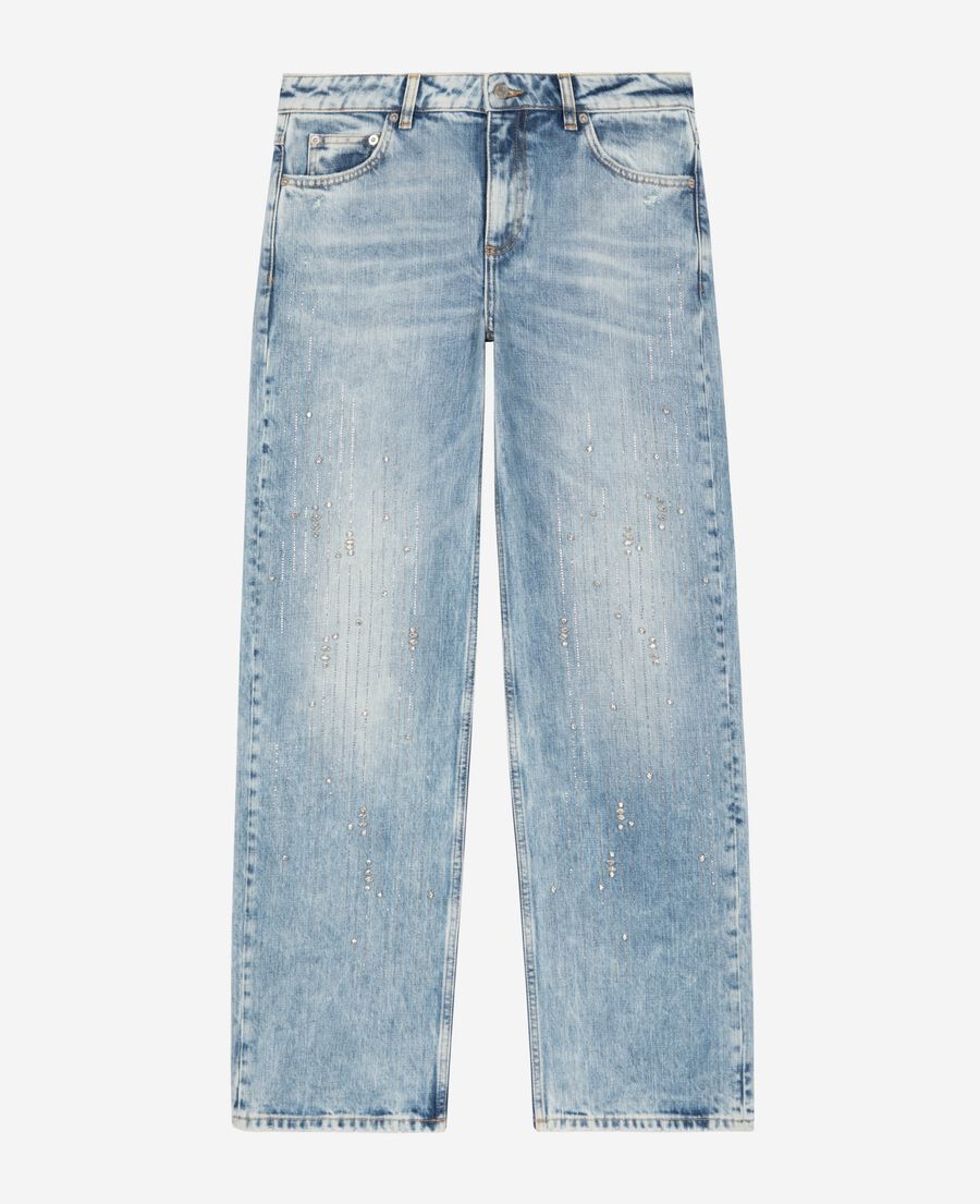 The Kooples F BABY BLUE wide jeans with light blue rhinestones