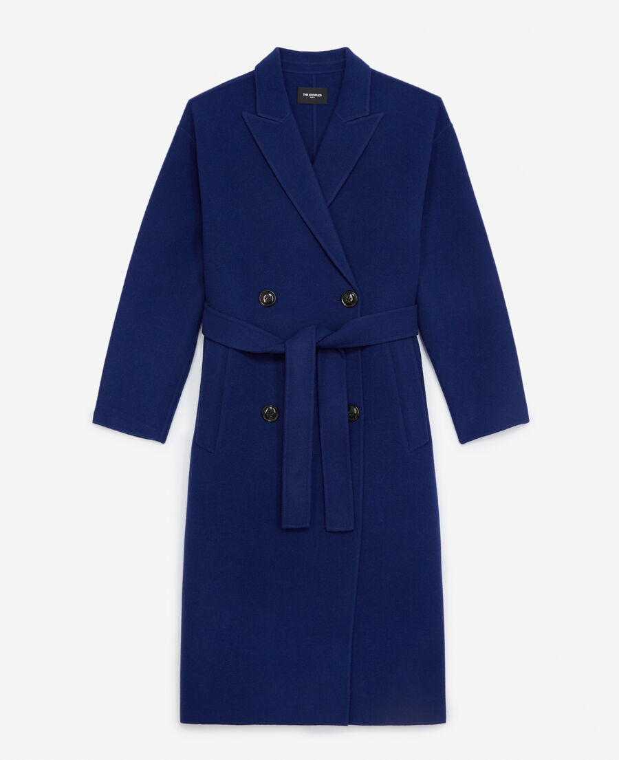 oversized double-faced blue wool coat