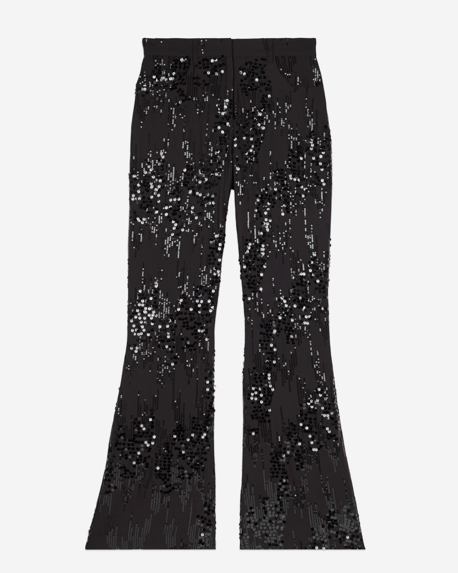 Black sequinned flare pants, BLACK, hi-res image number null