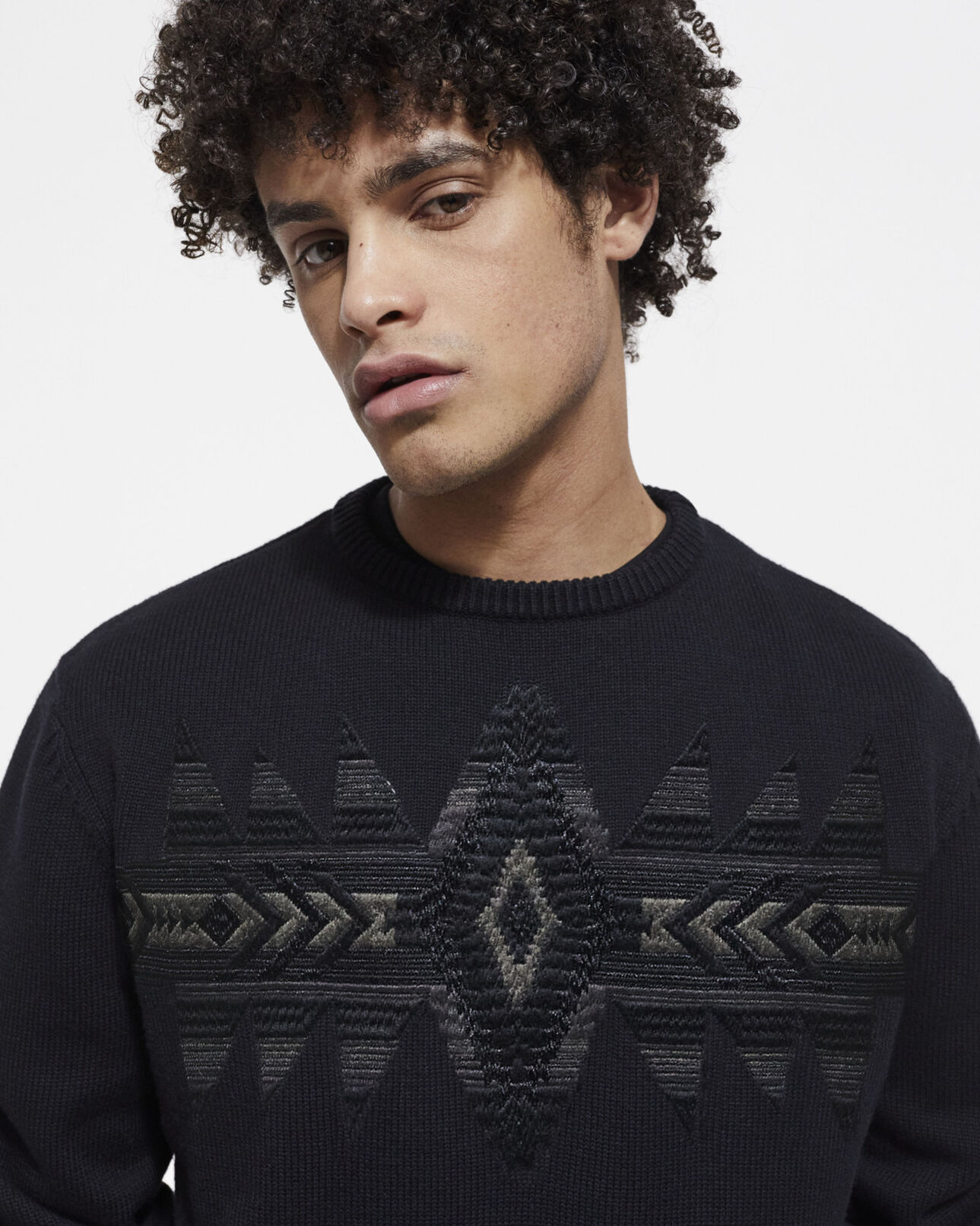 The Kooples MEN BLACK DARK GREY geometric print sweater