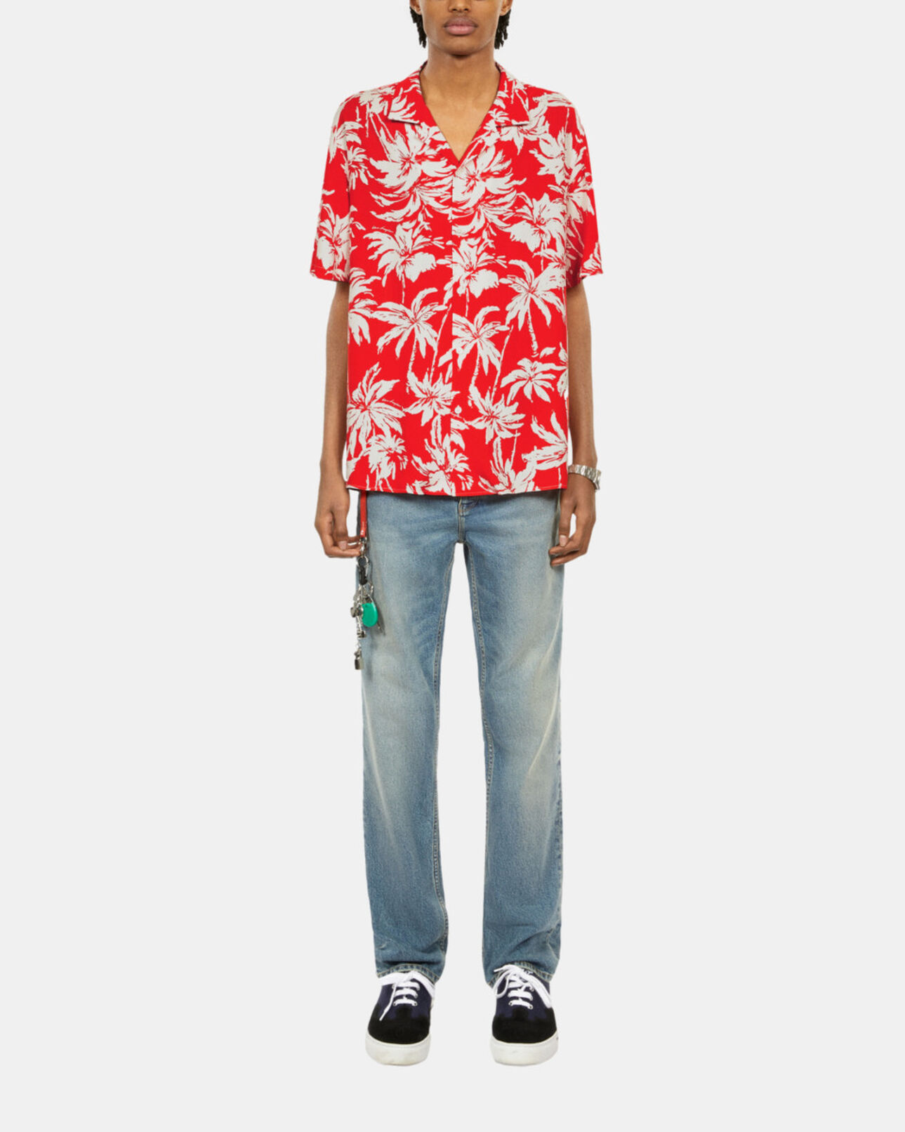 The Kooples MEN RED / WHITE red palm tree print short sleeve shirt