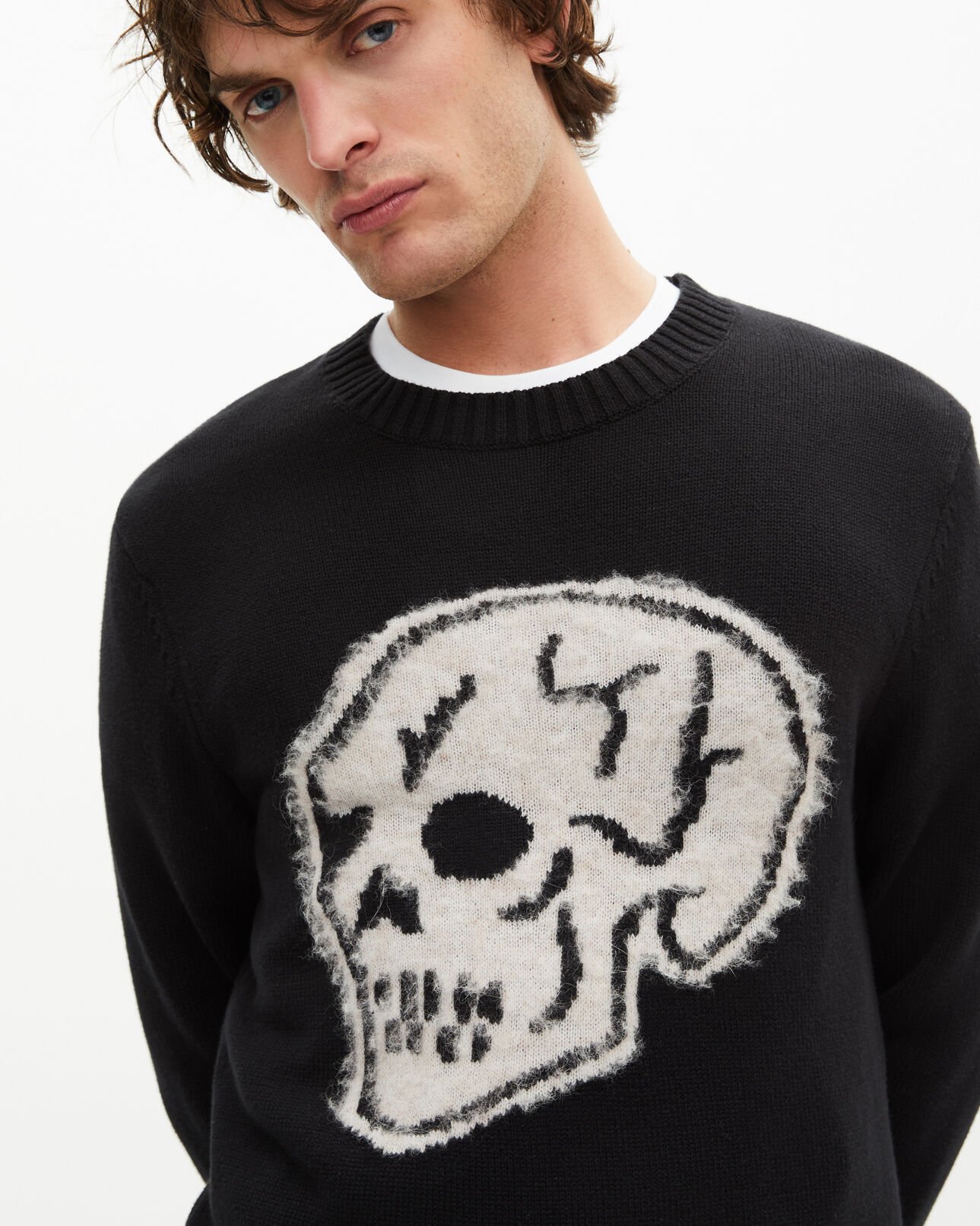 The Kooples MEN BLACK-ECRU black skull screen-printed sweater