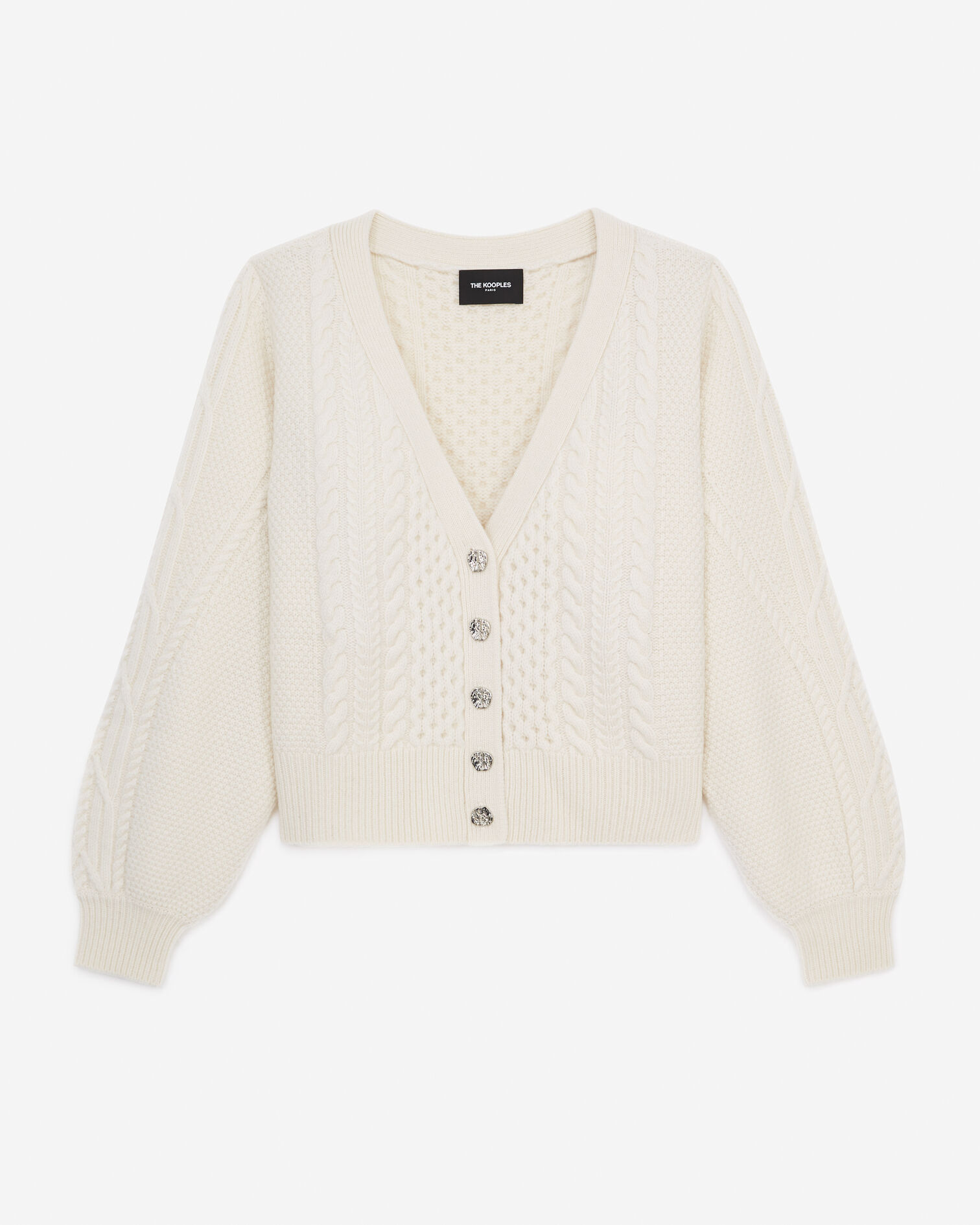 Cardigan Wolle ecrufarben Schmuckknöpfe, ECRU, hi-res image number null