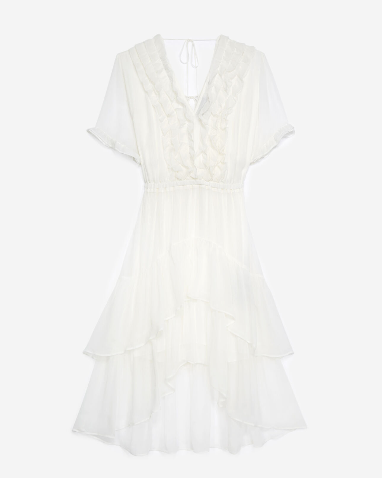 The Kooples MUJER ECRU vestido largo blanco crudo escote v volantes