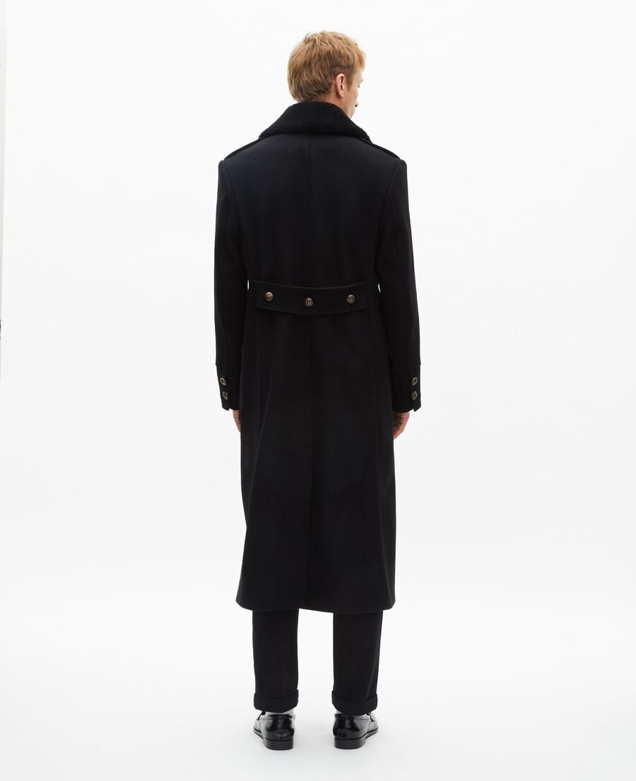 The Kooples MEN BLACK long coat with black sherpa collar