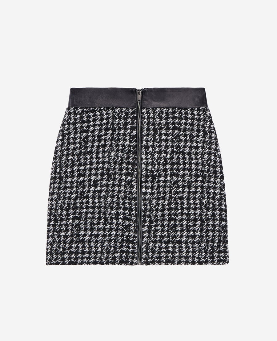 The Kooples WOMEN BLACK WHITE short black tweed skirt