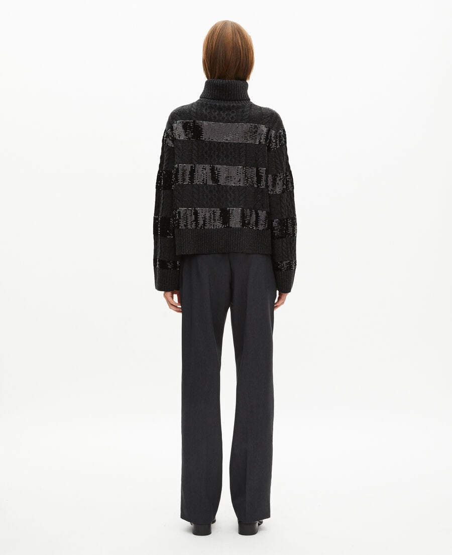 The Kooples DAMEN BLACK rollkragenpullover mit paillettenstreifen dunkelgrau