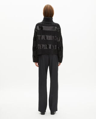 The Kooples DAMEN BLACK rollkragenpullover mit paillettenstreifen dunkelgrau