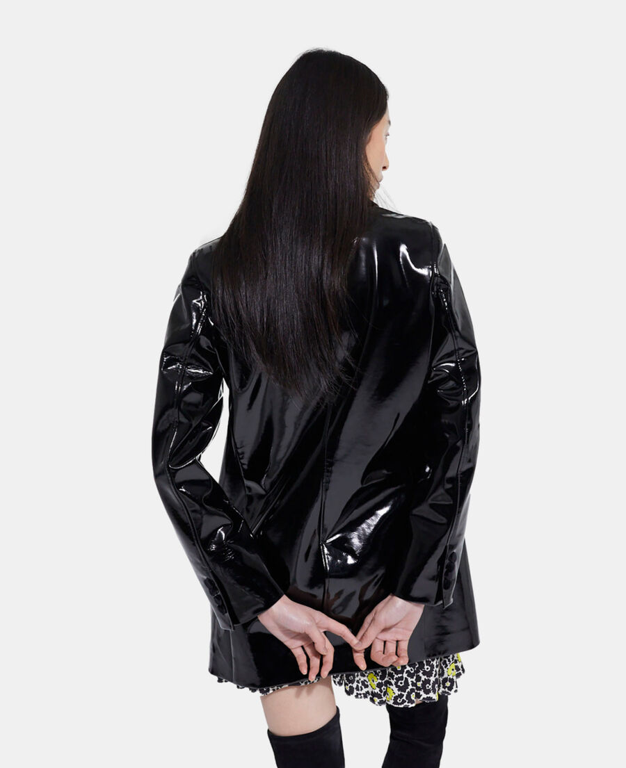 long black vinyl coat
