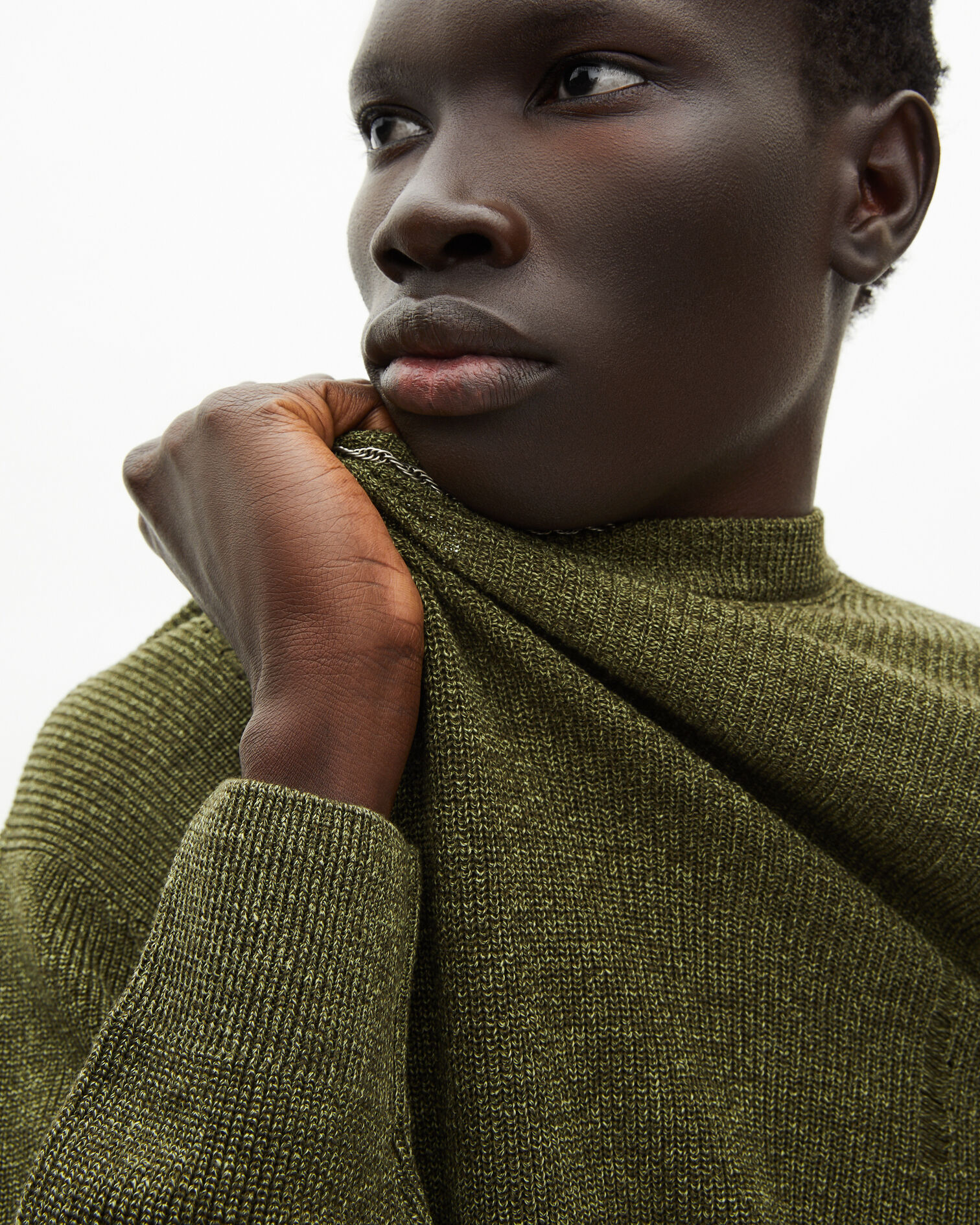 Pullover aus khakifarbener Wolle und Leinen, OLIVE KAKI, hi-res image number null