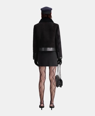 The Kooples DAMEN BLACK schwarze bomberjacke mit wildleder-optik