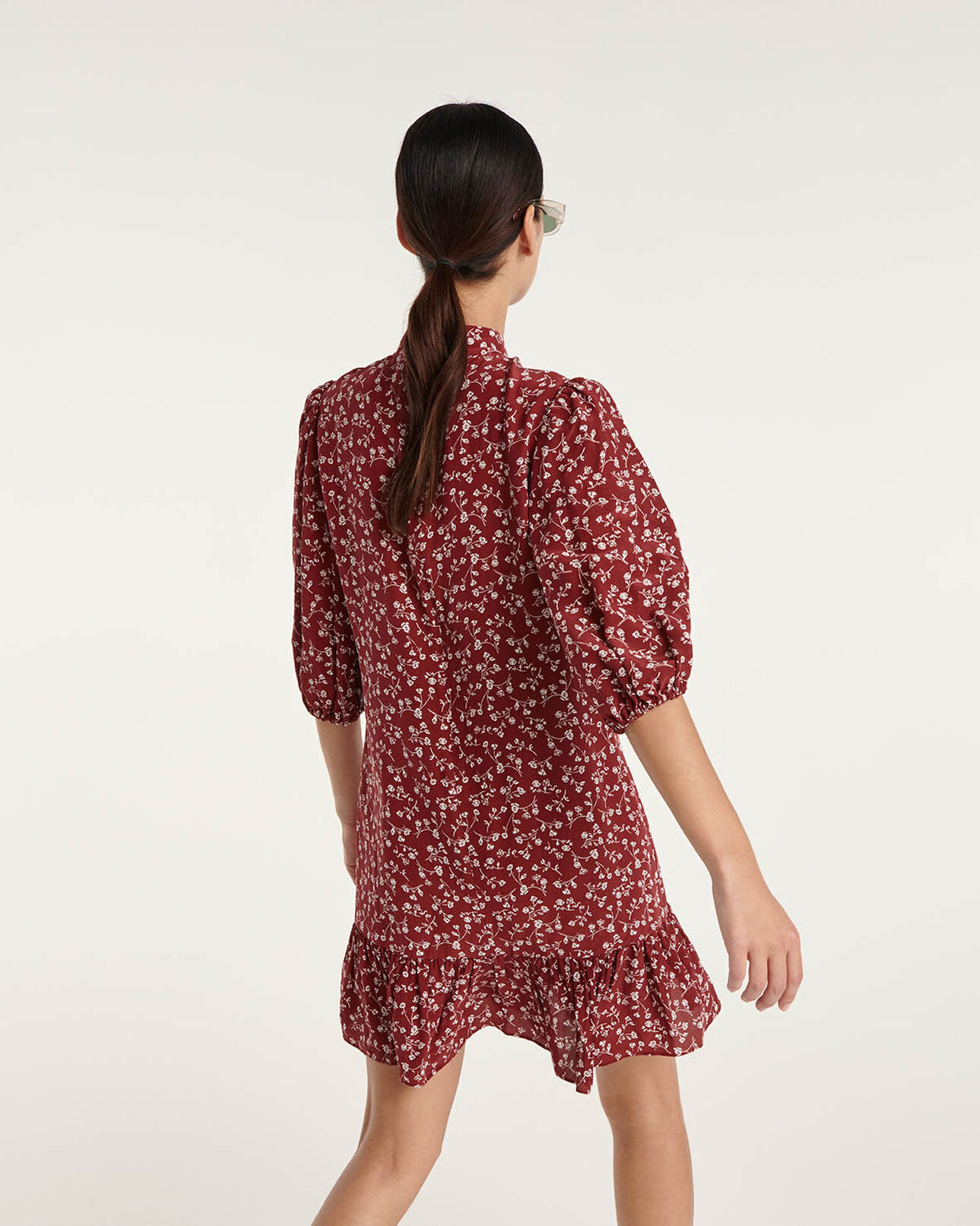 The Kooples FEMME BURGUNDY robe bordeaux col montant manche 3/4