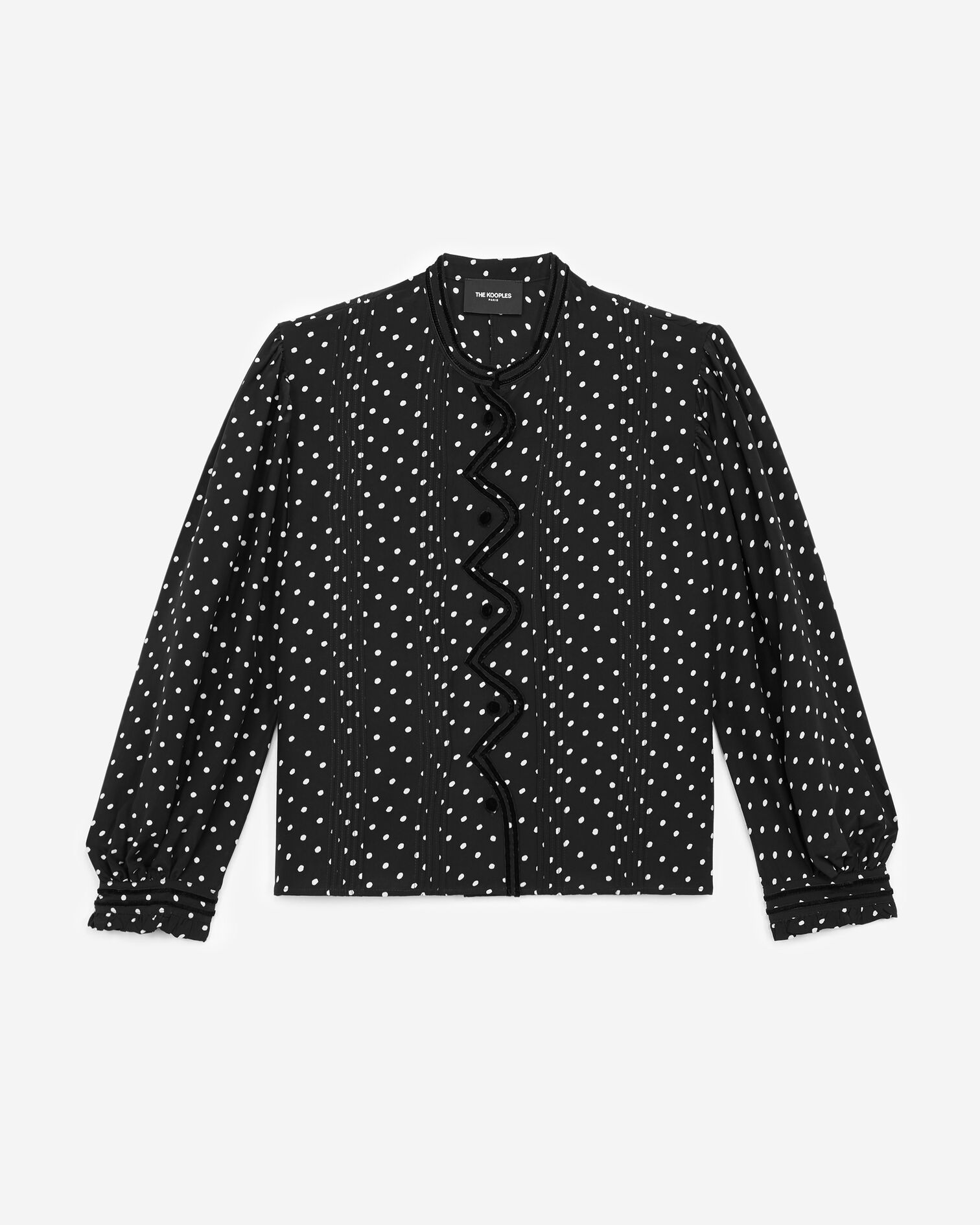 Flowing fabric black top w/white polka dots, BLACK-ECRU, hi-res image number null