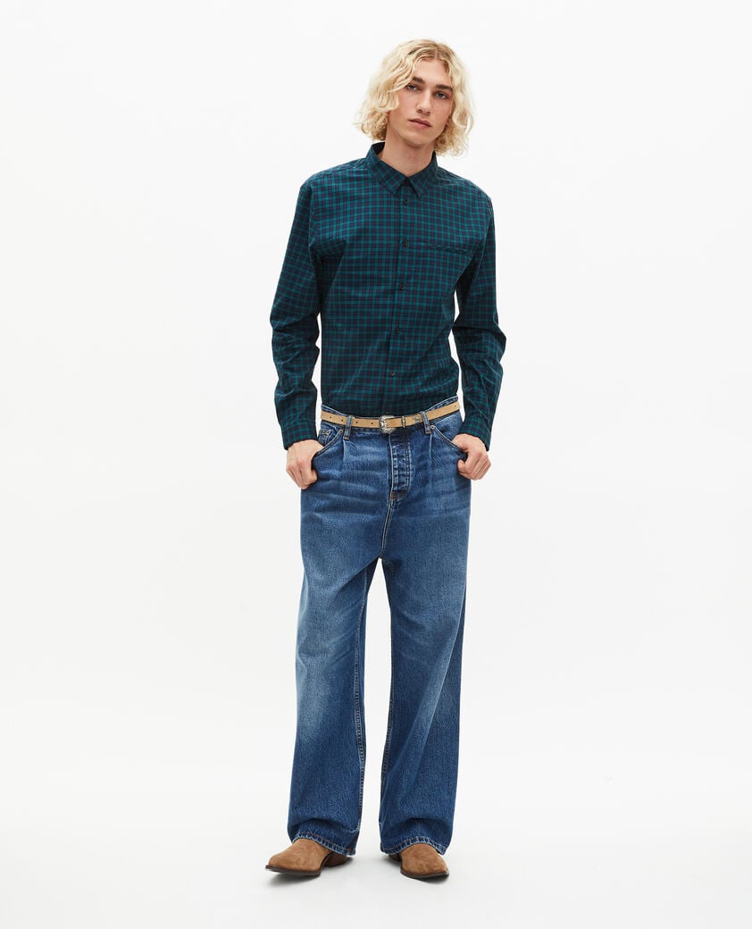 The Kooples MEN NAVY-GREEN small navy and green check shirt