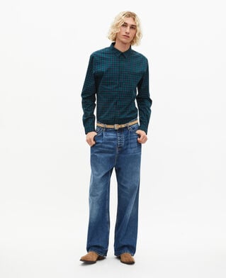 The Kooples HOMME NAVY-GREEN chemise à petits carreaux marine et verte